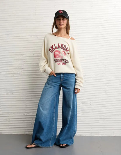AE Oklahoma Sooners Graphic Off The Shoulder Sweatshirt