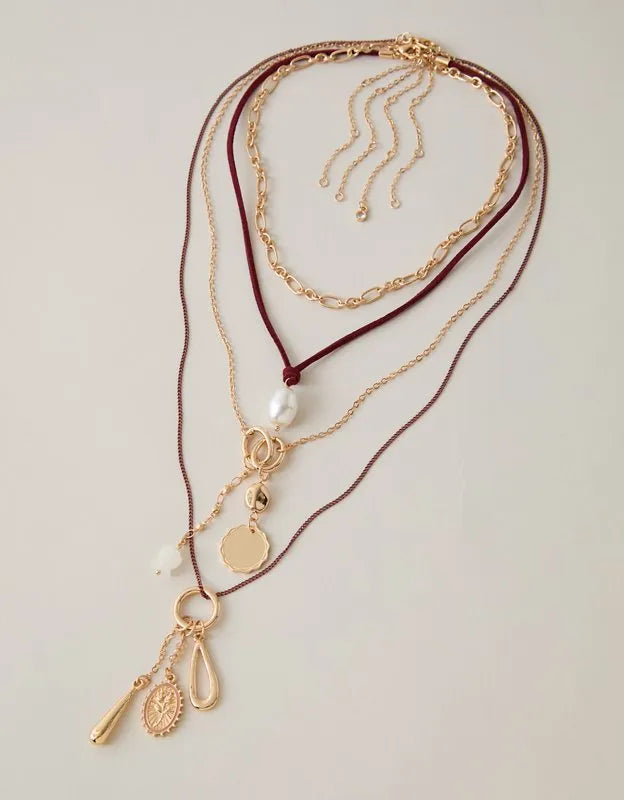AE Burgundy Layered Necklace 4-Pack