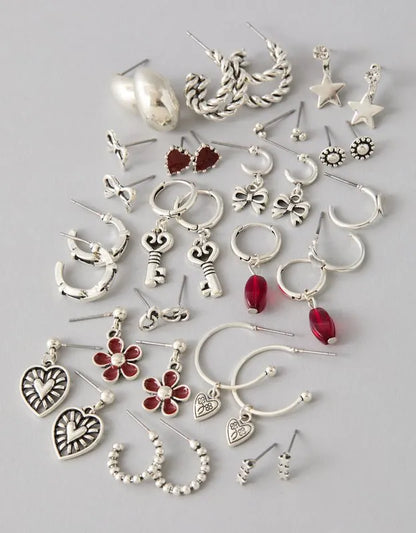AEO Silver & Burgundy Earrings 18-Pack