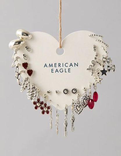 AEO Silver & Burgundy Earrings 18-Pack