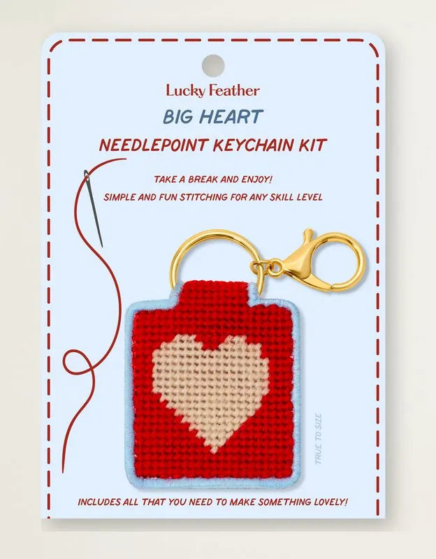 Lucky Feather Big Heart Needlepoint Keychain Kit