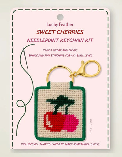 Lucky Feather Sweet Cherries Needlepoint Keychain Kit