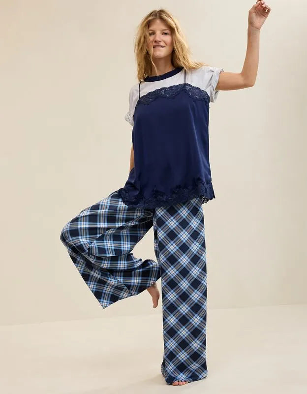 OVERSLEPT by Aerie Liquid Satin Wide Leg Pant