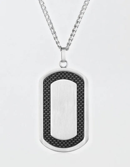 West Coast Jewelry Men's Brushed Black Carbon Fiber Frame Stainless Steel Necklace