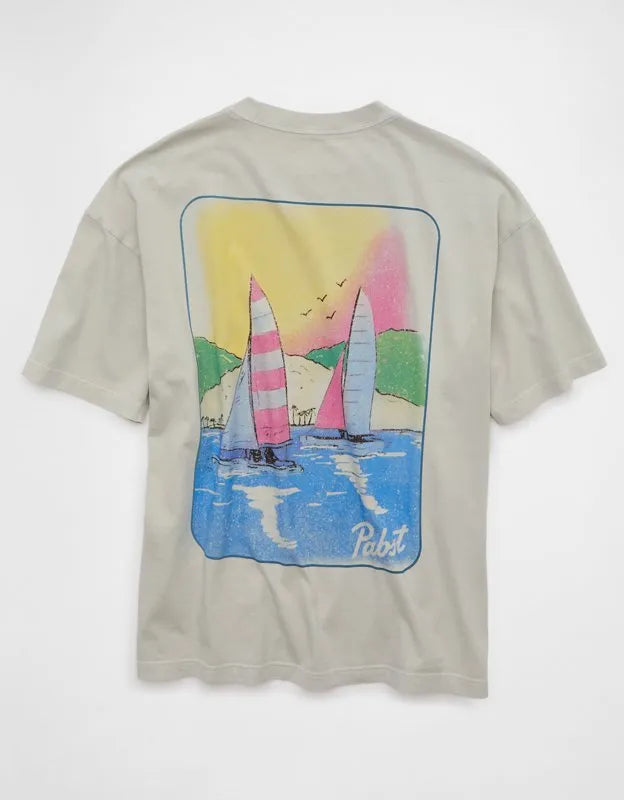 AE Boxy Fit Pabst Blue Ribbon Graphic T-Shirt