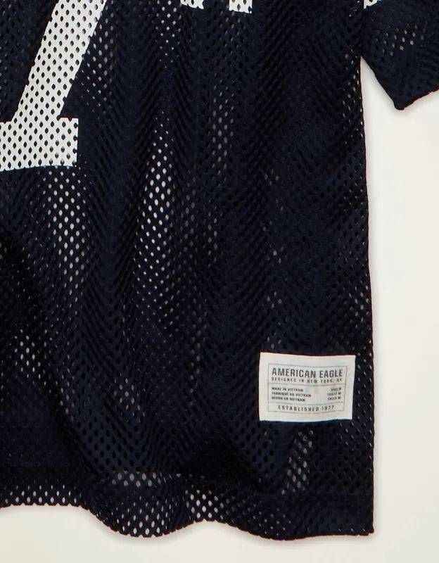 AE Boxy Fit V-Neck Graphic Mesh T-Shirt