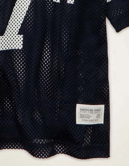 AE Boxy Fit V-Neck Graphic Mesh T-Shirt