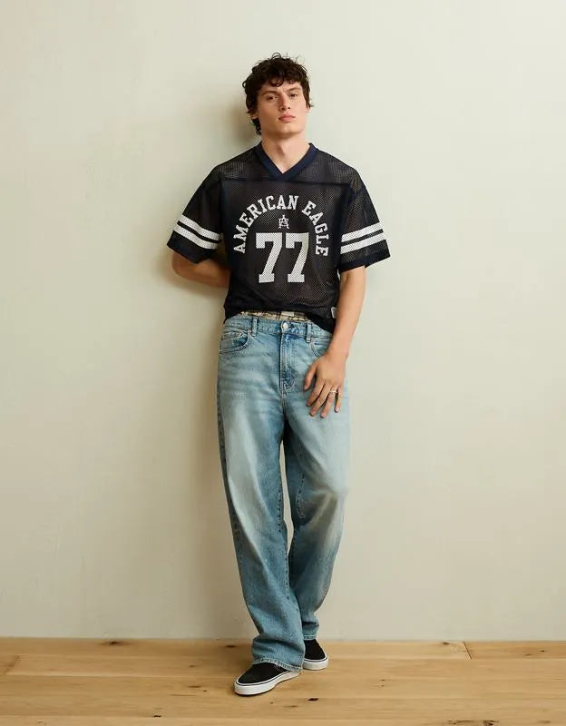 AE Boxy Fit V-Neck Graphic Mesh T-Shirt
