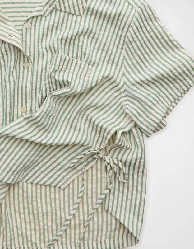 AE Short-Sleeve Side-Tie Button-Up Shirt