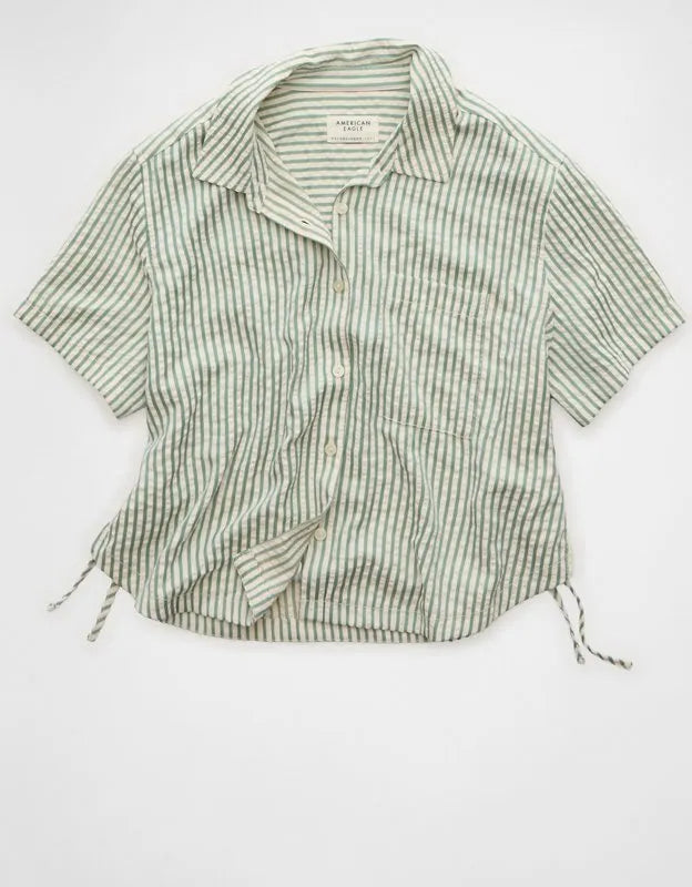 AE Short-Sleeve Side-Tie Button-Up Shirt