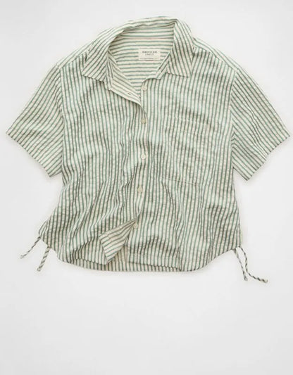 AE Short-Sleeve Side-Tie Button-Up Shirt