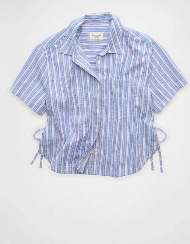 AE Short-Sleeve Side-Tie Button-Up Shirt