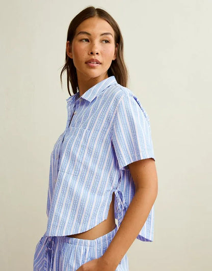 AE Short-Sleeve Side-Tie Button-Up Shirt
