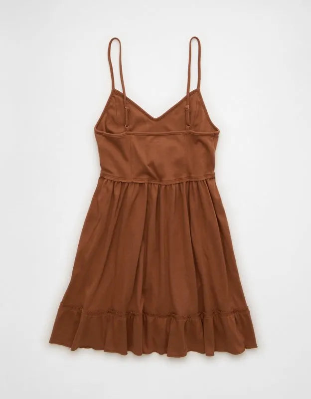 AE Sunchaser Babydoll V-Neck Knit Mini Dress