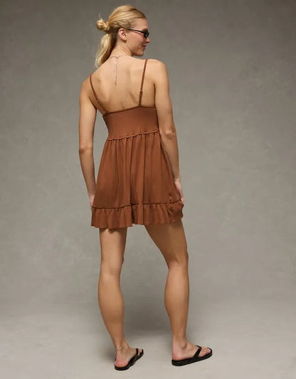 AE Sunchaser Babydoll V-Neck Knit Mini Dress