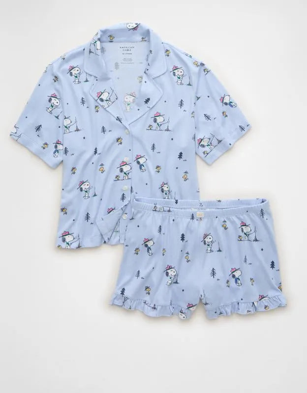 AE Luxe Plush Snoopy Button-Up PJ Set