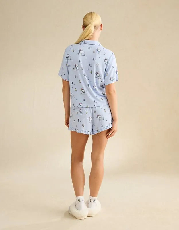 AE Luxe Plush Snoopy Button-Up PJ Set