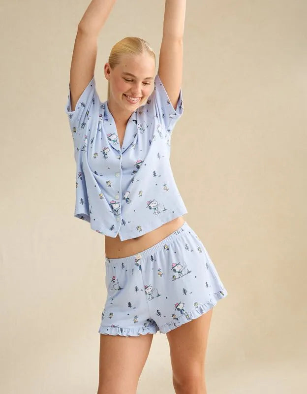 AE Luxe Plush Snoopy Button-Up PJ Set