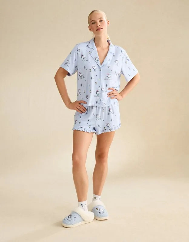 AE Luxe Plush Snoopy Button-Up PJ Set
