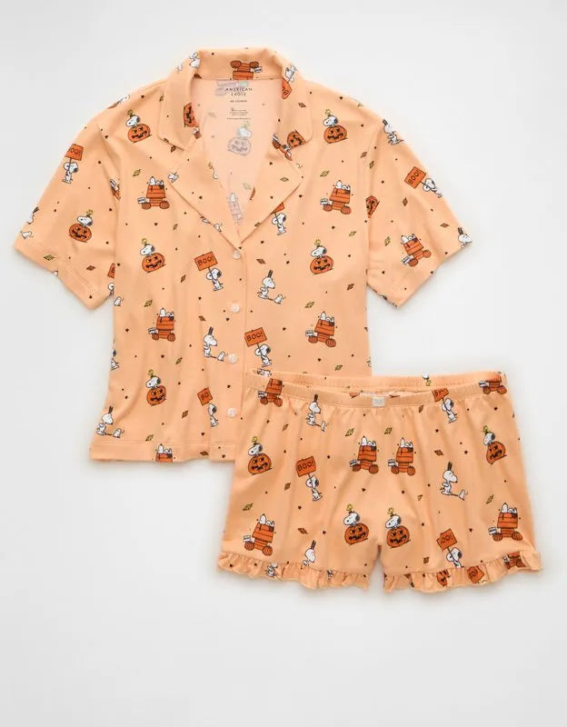 AE Luxe Plush Snoopy Button-Up PJ Set