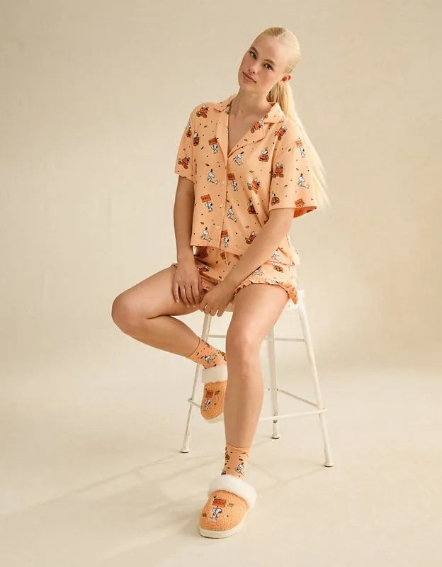AE Luxe Plush Snoopy Button-Up PJ Set