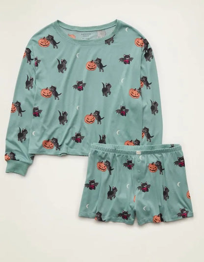 AE Luxe Plush Long Sleeve + Short PJ Set