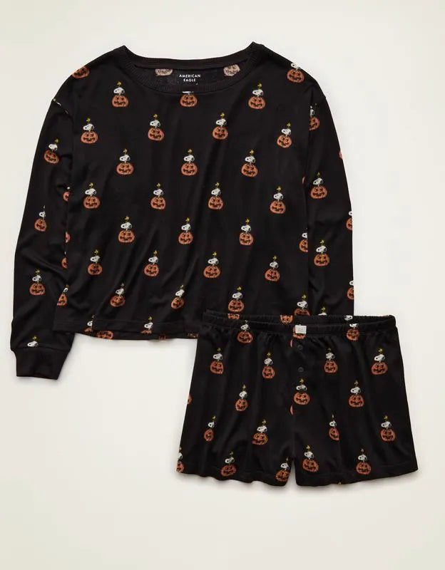 AE Luxe Plush Long Sleeve + Short PJ Set