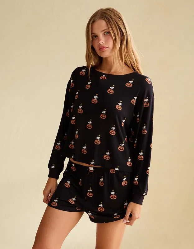 AE Luxe Plush Long Sleeve + Short PJ Set