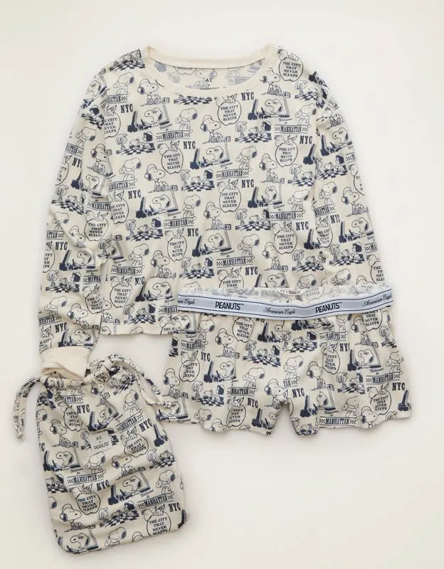 AE Luxe Plush Snoopy Long Sleeve + Short PJ Set