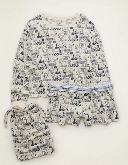 AE Luxe Plush Snoopy Long Sleeve + Short PJ Set