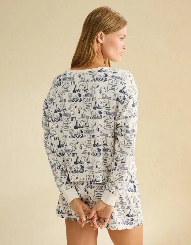 AE Luxe Plush Snoopy Long Sleeve + Short PJ Set