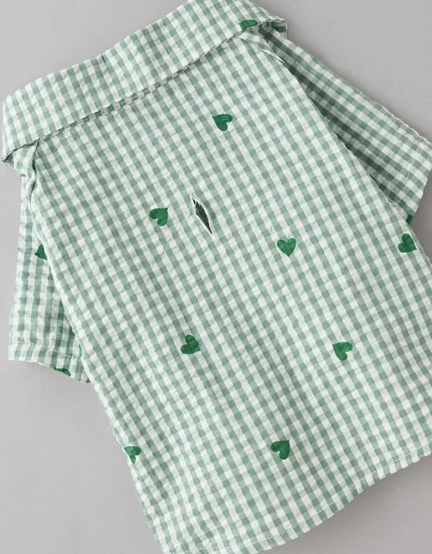ABO Gingham Hearts Button-Up Dog Shirt
