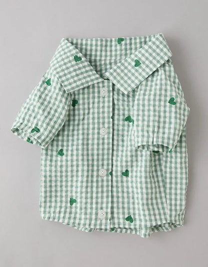 ABO Gingham Hearts Button-Up Dog Shirt