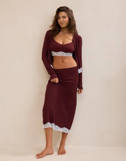 OVERSLEPT by Aerie Real Soft Rib Midi Skirt
