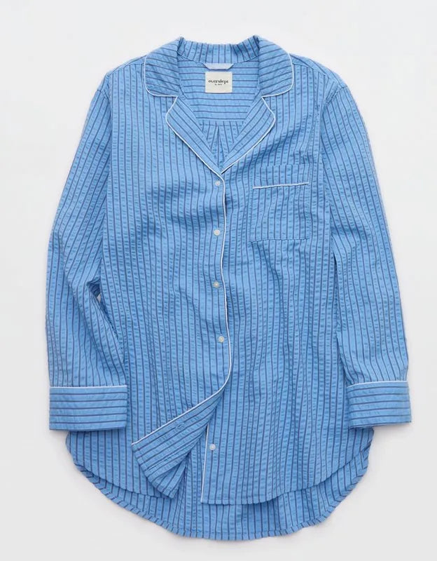 OVERSLEPT by Aerie Seersucker Oversized Shirt Nightie