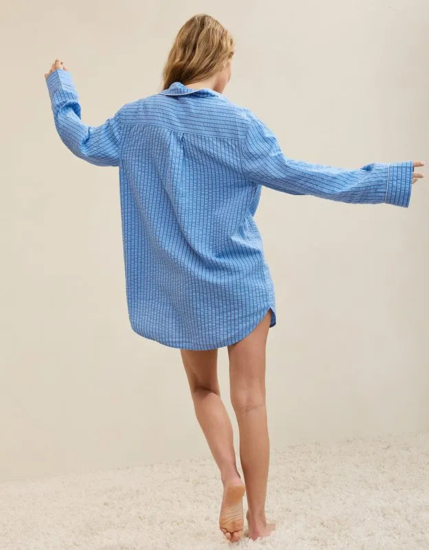 OVERSLEPT by Aerie Seersucker Oversized Shirt Nightie