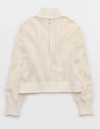 Aerie Crochet Quarter Zip Sweater