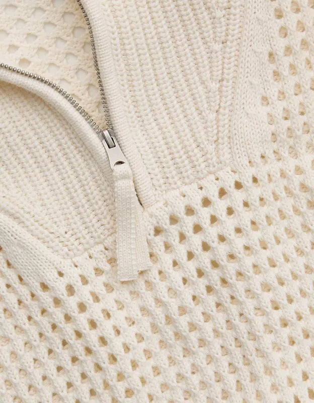 Aerie Crochet Quarter Zip Sweater