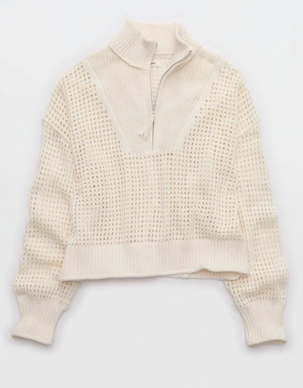 Aerie Crochet Quarter Zip Sweater