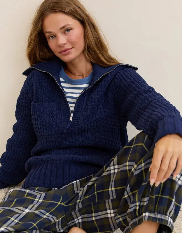 Aerie So Nostalgic Quarter Zip Sweater