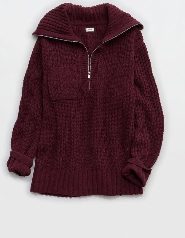 Aerie So Nostalgic Quarter Zip Sweater