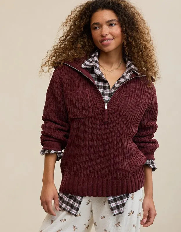 Aerie So Nostalgic Quarter Zip Sweater