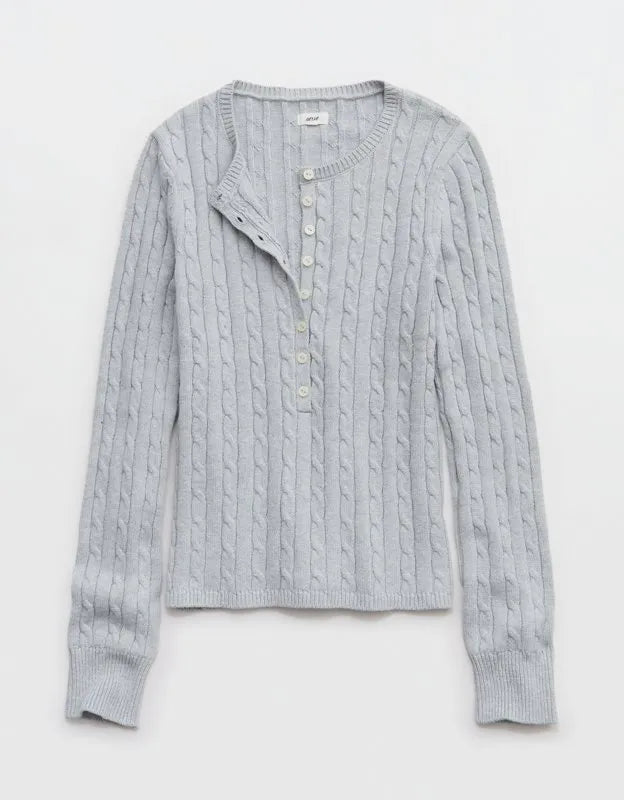 Aerie Cotton Cable Henley Sweater