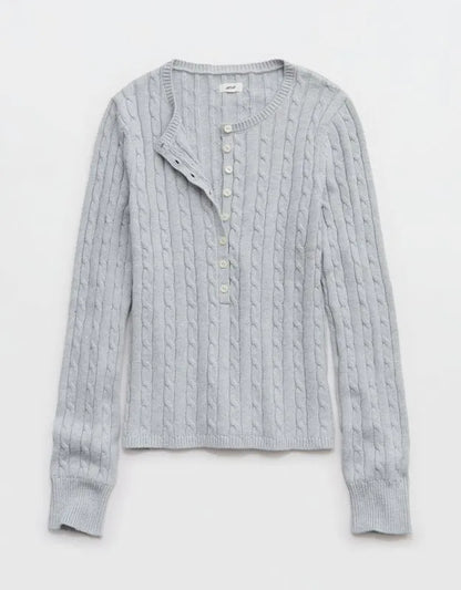 Aerie Cotton Cable Henley Sweater
