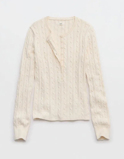 Aerie Cotton Cable Henley Sweater