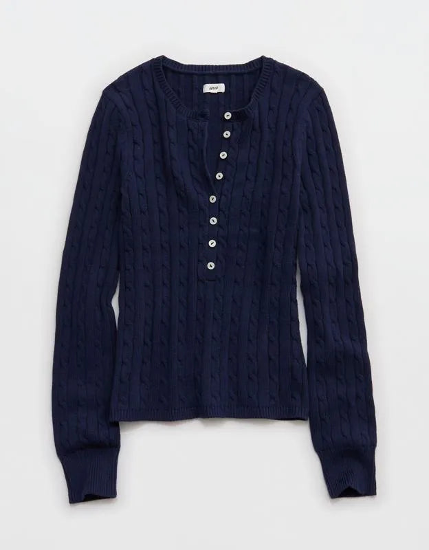 Aerie Cotton Cable Henley Sweater