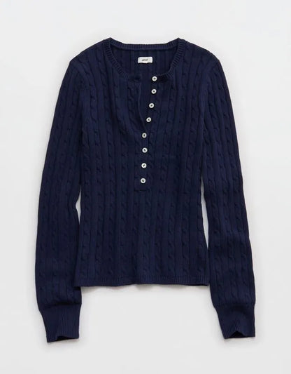 Aerie Cotton Cable Henley Sweater
