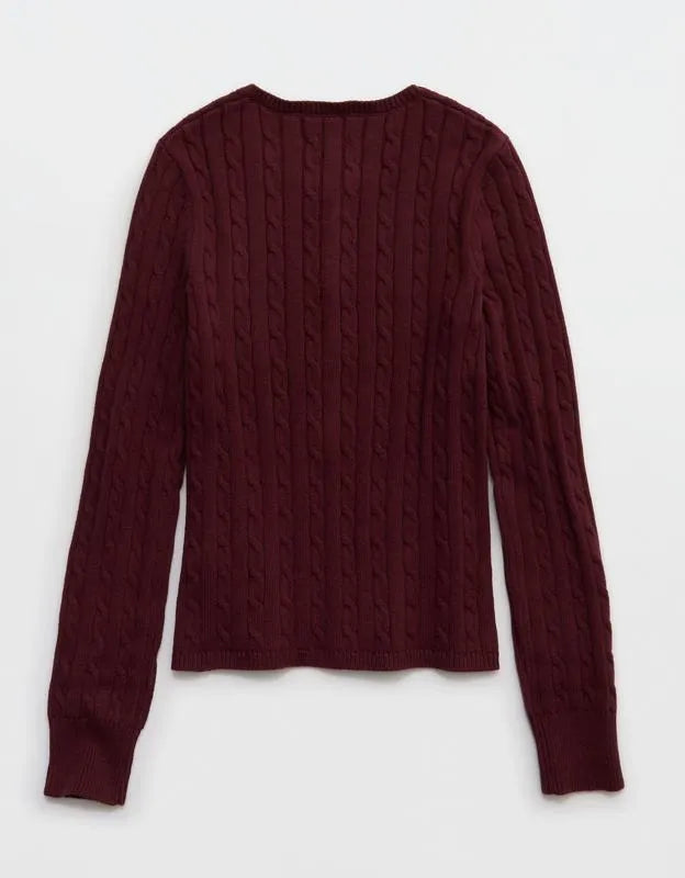 Aerie Cotton Cable Henley Sweater
