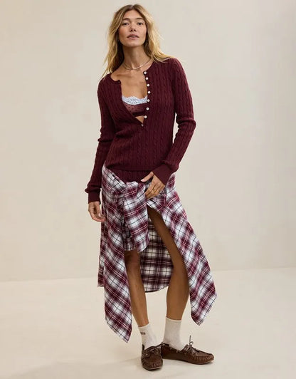 Aerie Cotton Cable Henley Sweater