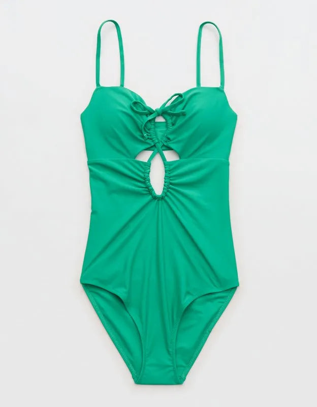 Aerie Ruched Cutout Full Coverage One Piece Swimsuit